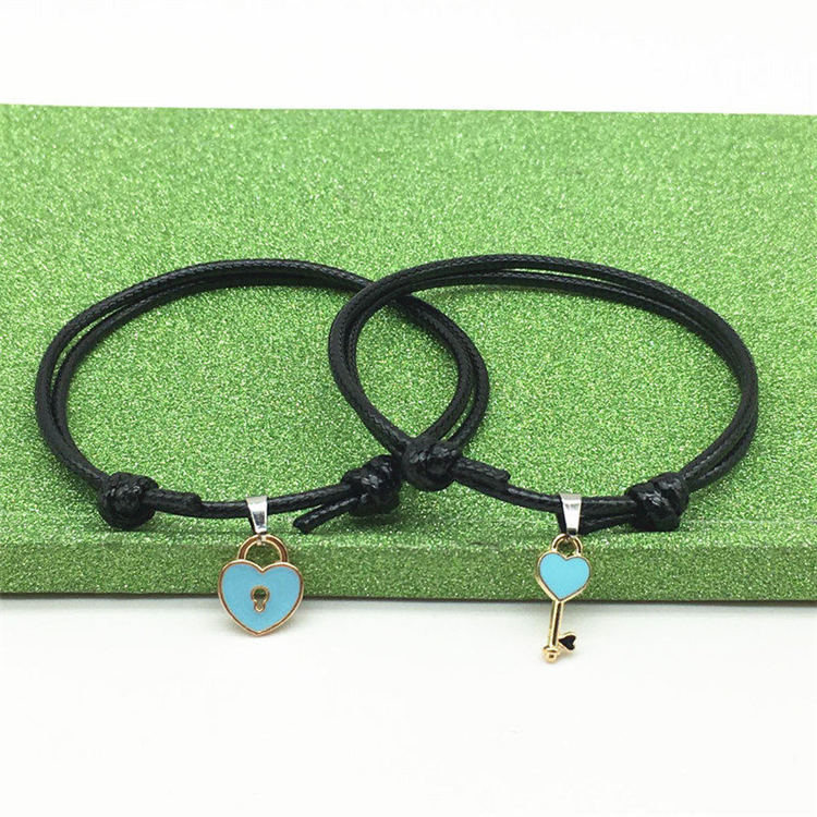 Set 2 Vòng Tay Bện Dây Mặt Hình Chìa Khóa / Trái Tim Cho Cặp Đôi