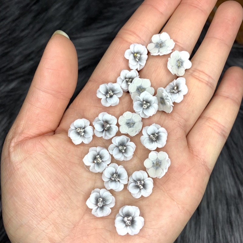 Hoa bột nail,hoa gắn móng chân nhuỵ đá trang trí móng