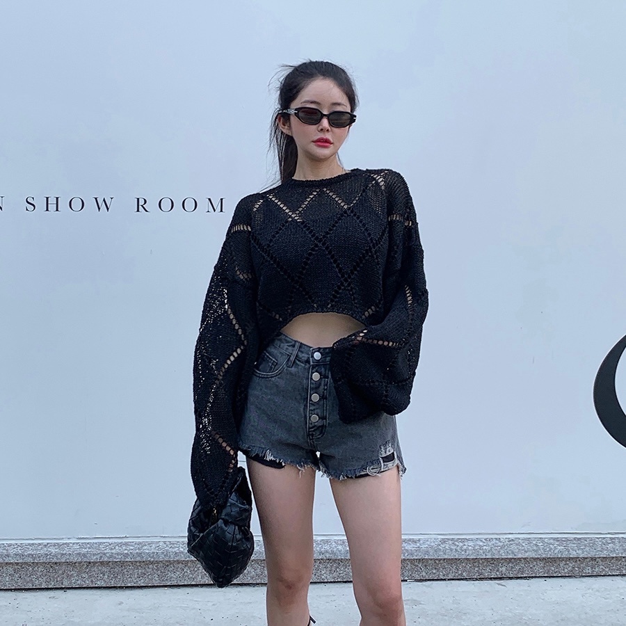 ZHELIHANGFEI Áo Sweater Dệt Kim Tay Dài Chống Nắng Lưng Cao Thiết Kế Ngọt Ngào Cho Nữ