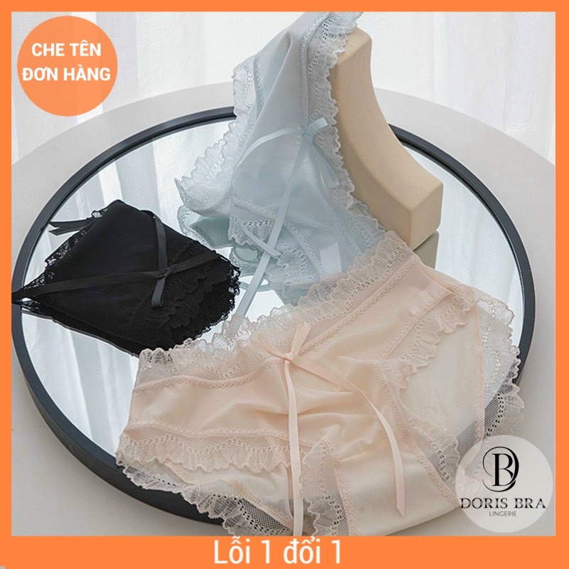 Quần lót nữ DORIS, quần lót QL1026 viền ren nơ mềm mịn mát lạnh cao cấp