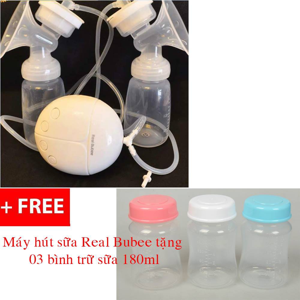 Máy hút sữa điện đôi Real Bubee tặng 03 bình sữa 180ml