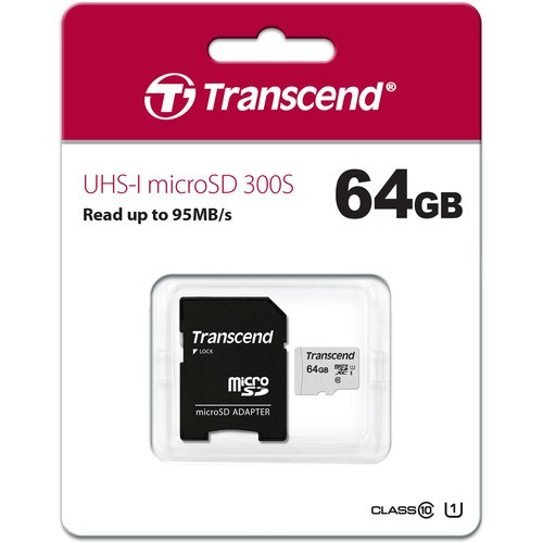 Thẻ nhớ MicroSDXC Transcend 300S C10 95MB/s 64GB-Có Adapter