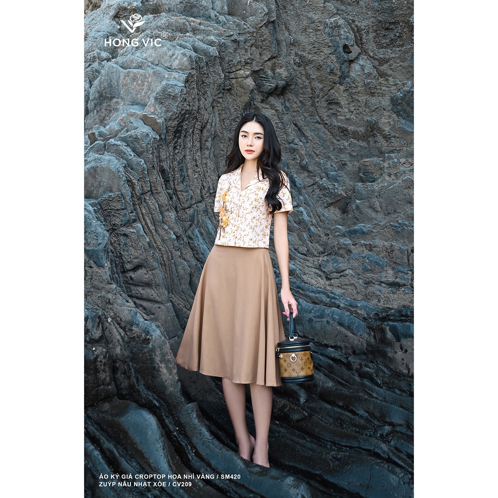 Áo ký giả croptop nữ thiết kế Hong Vic hoa nhí vàng SM420