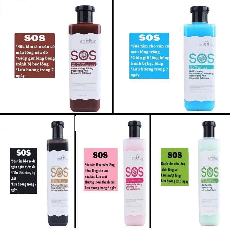 Sữa tắm cho chó mèo SOS 530ml dưỡng lông ,mượt lông, poodle, lông trắng, lông tối màu - Thaivucattery