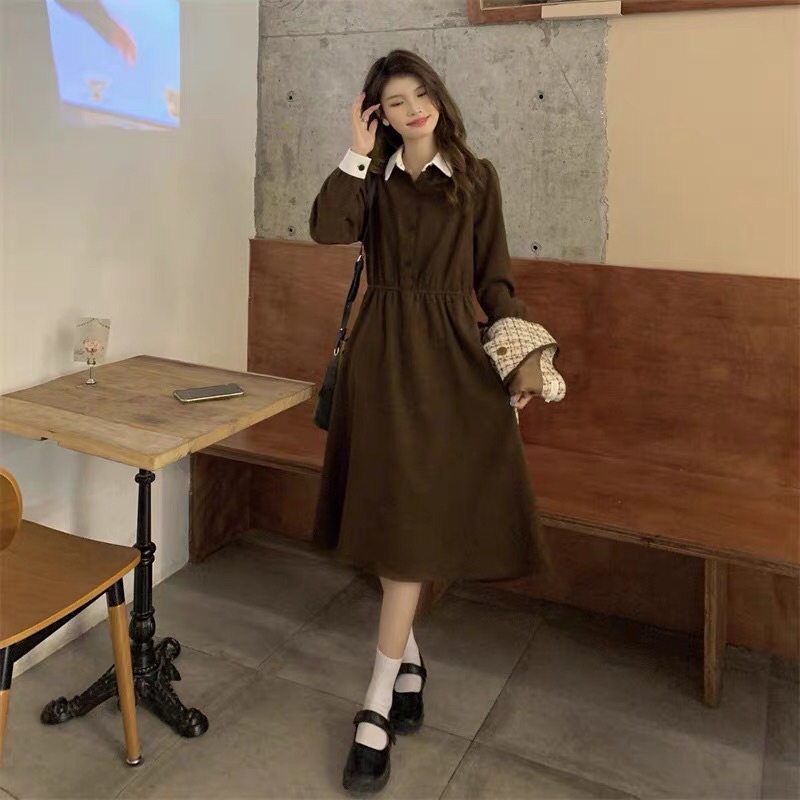 Set váy nhung tăm xoè kèm áo khoác gile dạ tweed vintage
