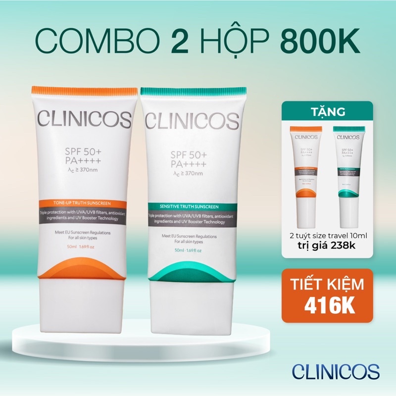 KEM CHỐNG NẮNG DÀNH CHO DA NHẠY CẢM CLINICOS SENSITIVE TRUTH SUNSCREEN SPF 50 PA++++ 50ML
