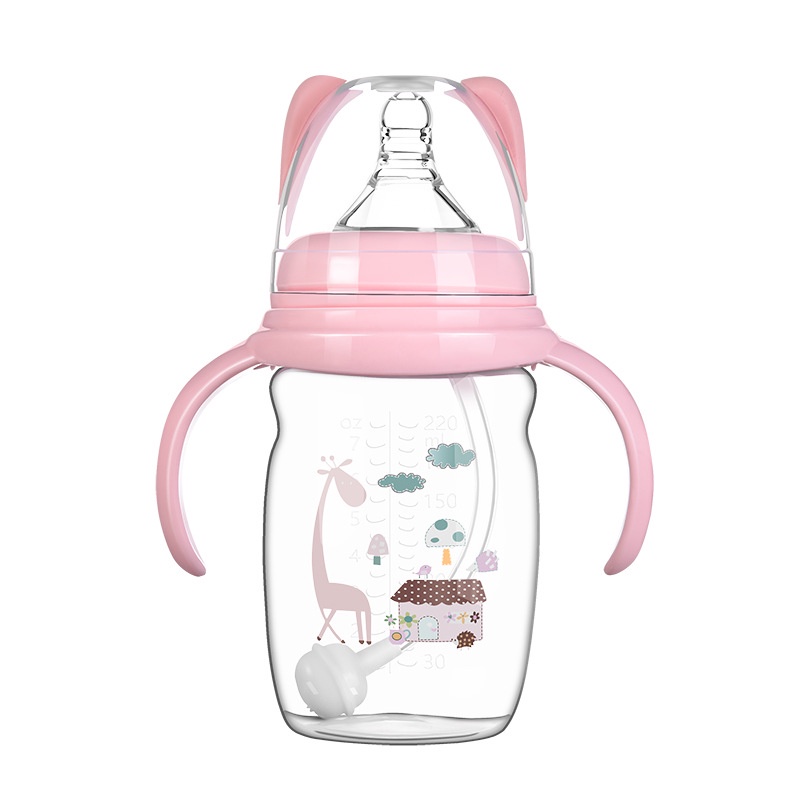 Bình uống sữa có tay cầm bằng nhựa 220ml chống rơi và sặc cho em bé