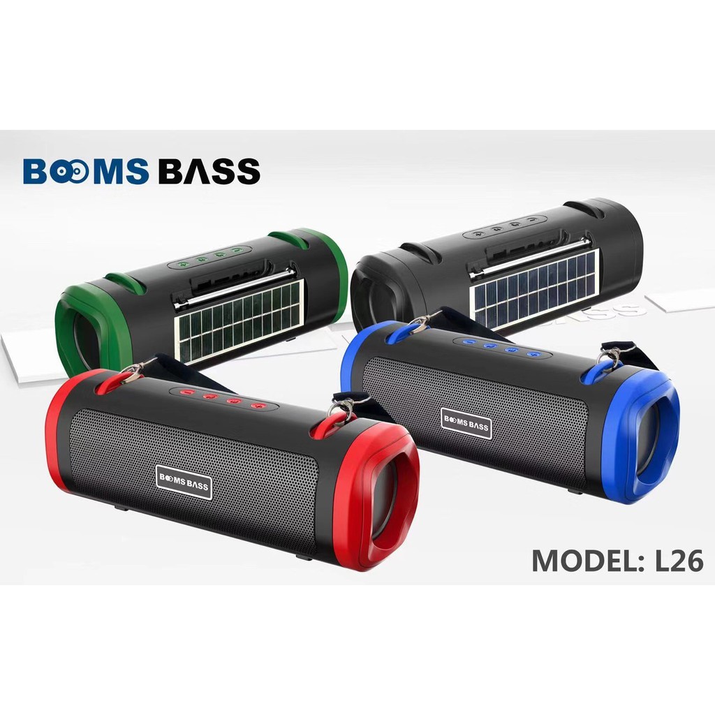 Loa Bluetooth Booms Bass L26 Năng lượng mặt trời - âm bass siêu trầm- Hỗ Trợ Chức Năng AUX bảo hành 6 tháng