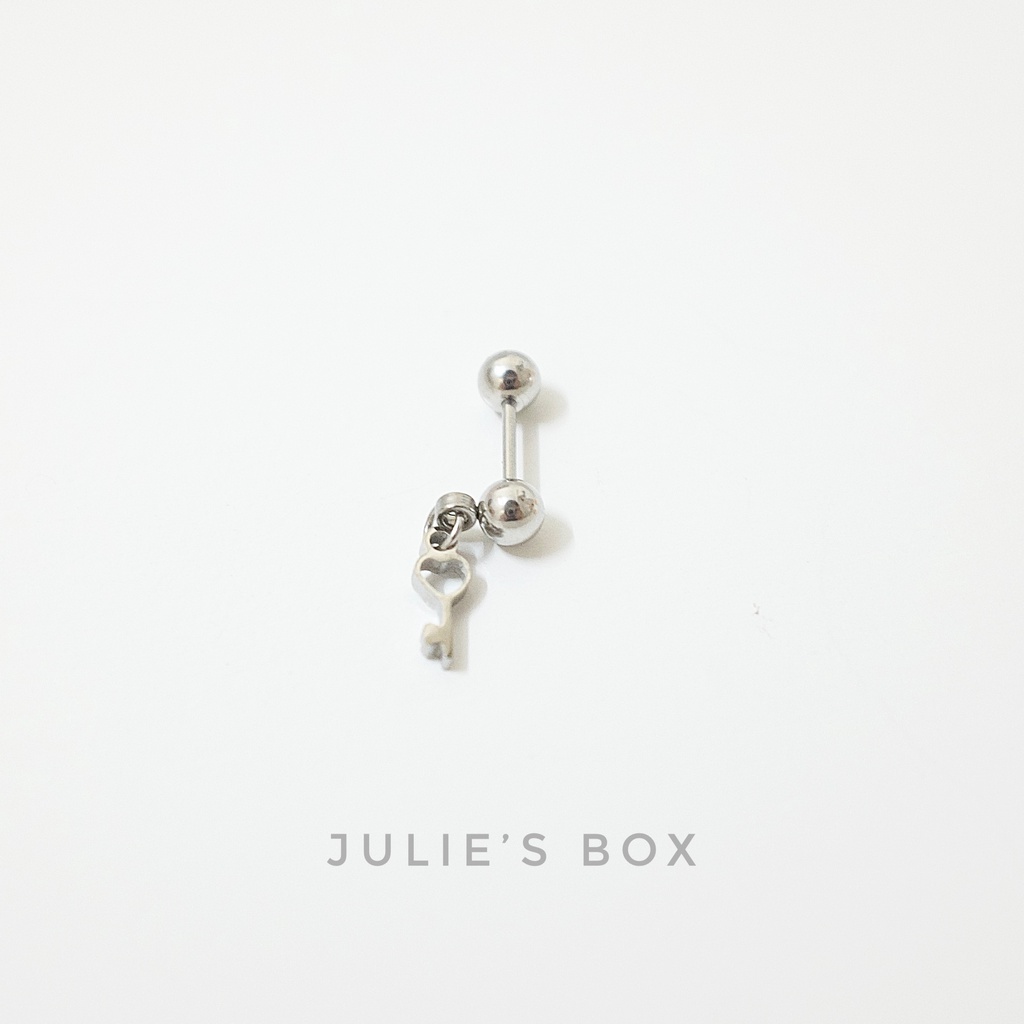 Khuyên Tai Titan Unisex Có Charm Chìa Khoá Bi Tròn Không Gỉ Sét Không Ngứa Bông Tai Julies Box 66