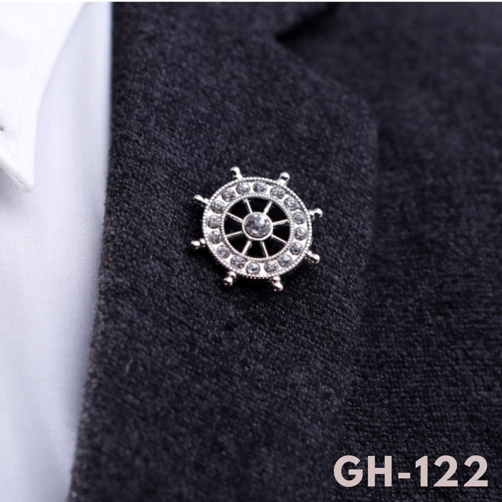 Cài Áo Vest Nam hình bánh lái tàu tròn trơn đính đá GH-122, Lapel Pin cài áo Vest {Phụ Kiện Vest Nam}