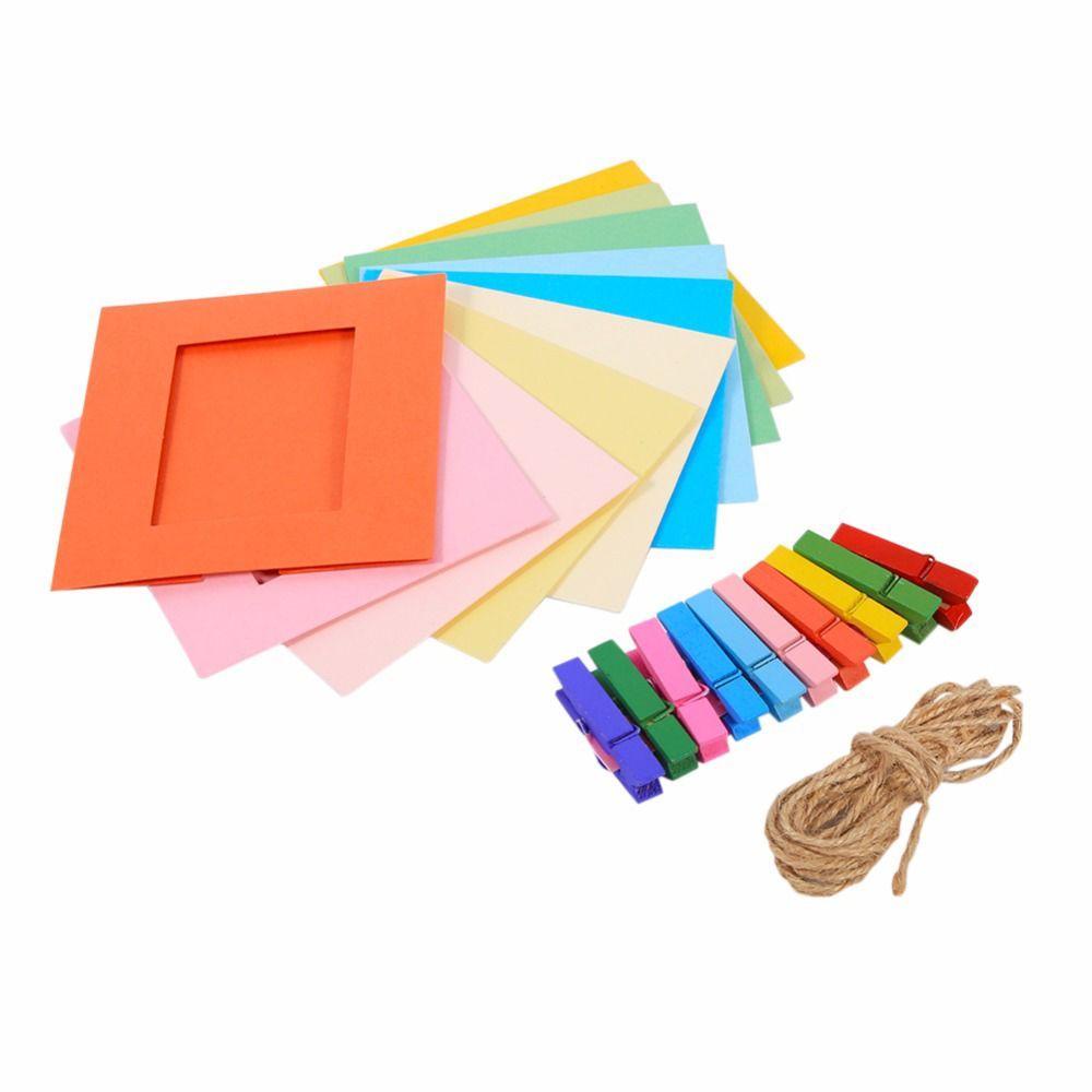 Set 10 Khung Ảnh Treo Tường Bằng Gỗ Hình Vuông Nhiều Màu Dễ Thương DIY