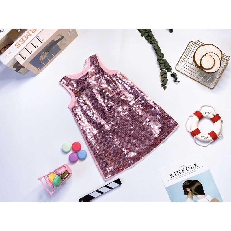 Đầm suông hồng bé gái kim sa HM xuất xịn