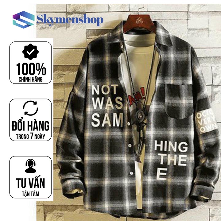 Áo khoác sơ mi flannel sơ mi unisex nam nữ sọc caro màu đỏ đen SM04