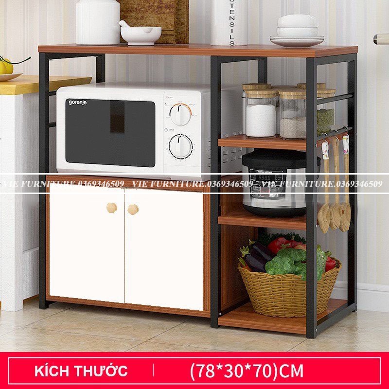 MIỄN PHÍ SHIP Kệ Nhà Bếp - Kệ Để Lò Vi Sóng Khung Sắt Sơn Tĩnh Điện Sàn Gỗ MDF Cao Cấp