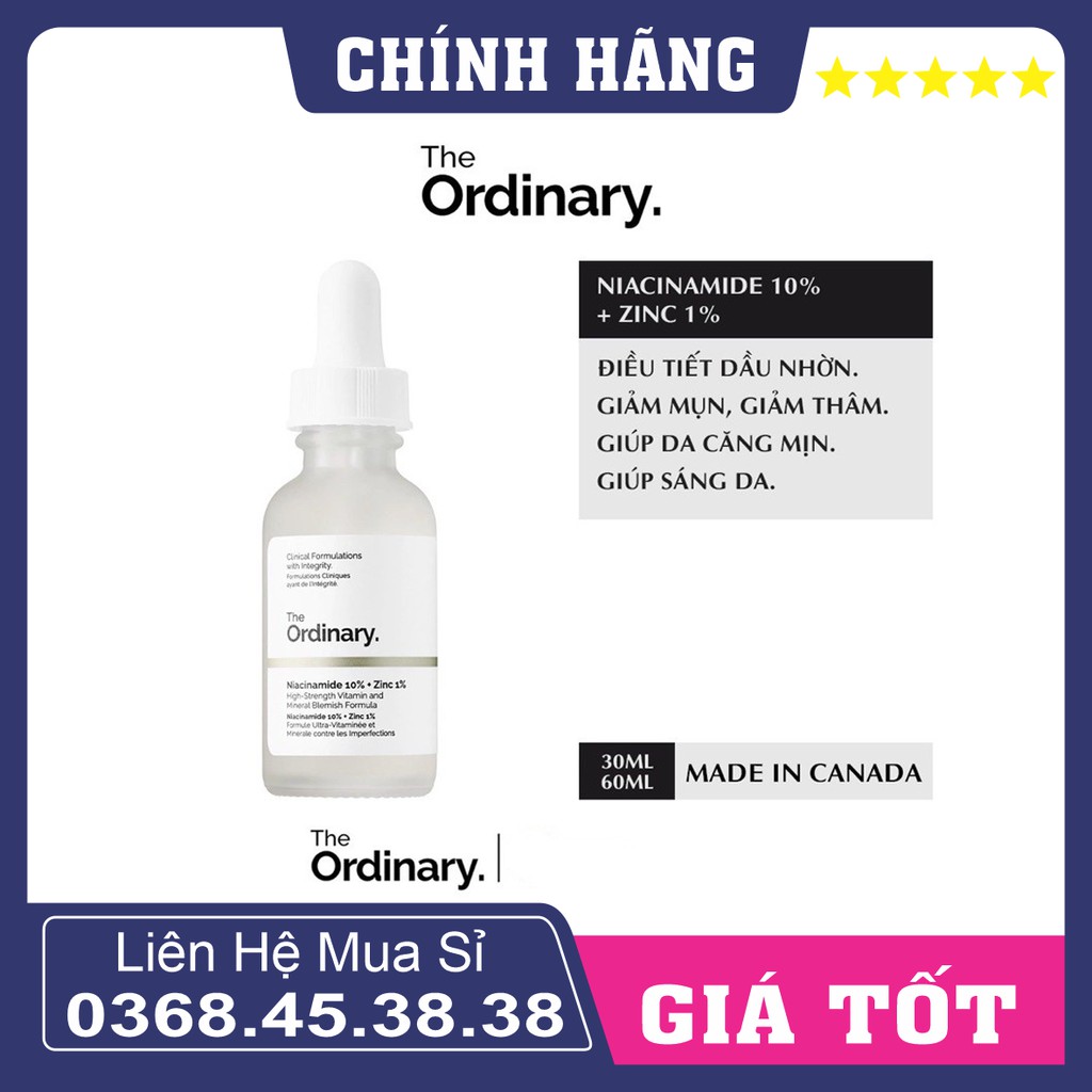Serum cho da mụn, giảm thâm, cân bằng nhờn The Ordinary Niacinamide 10% + Zinc 1% 30ml