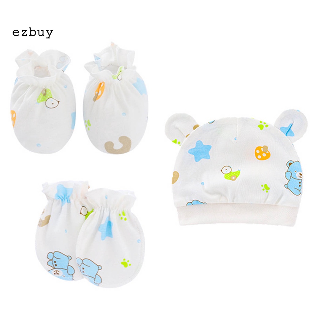 Mũ beanie trùm đầu kiêm găng tay/chân thấm hút mồ hôi thời trang cho bé sơ sinh