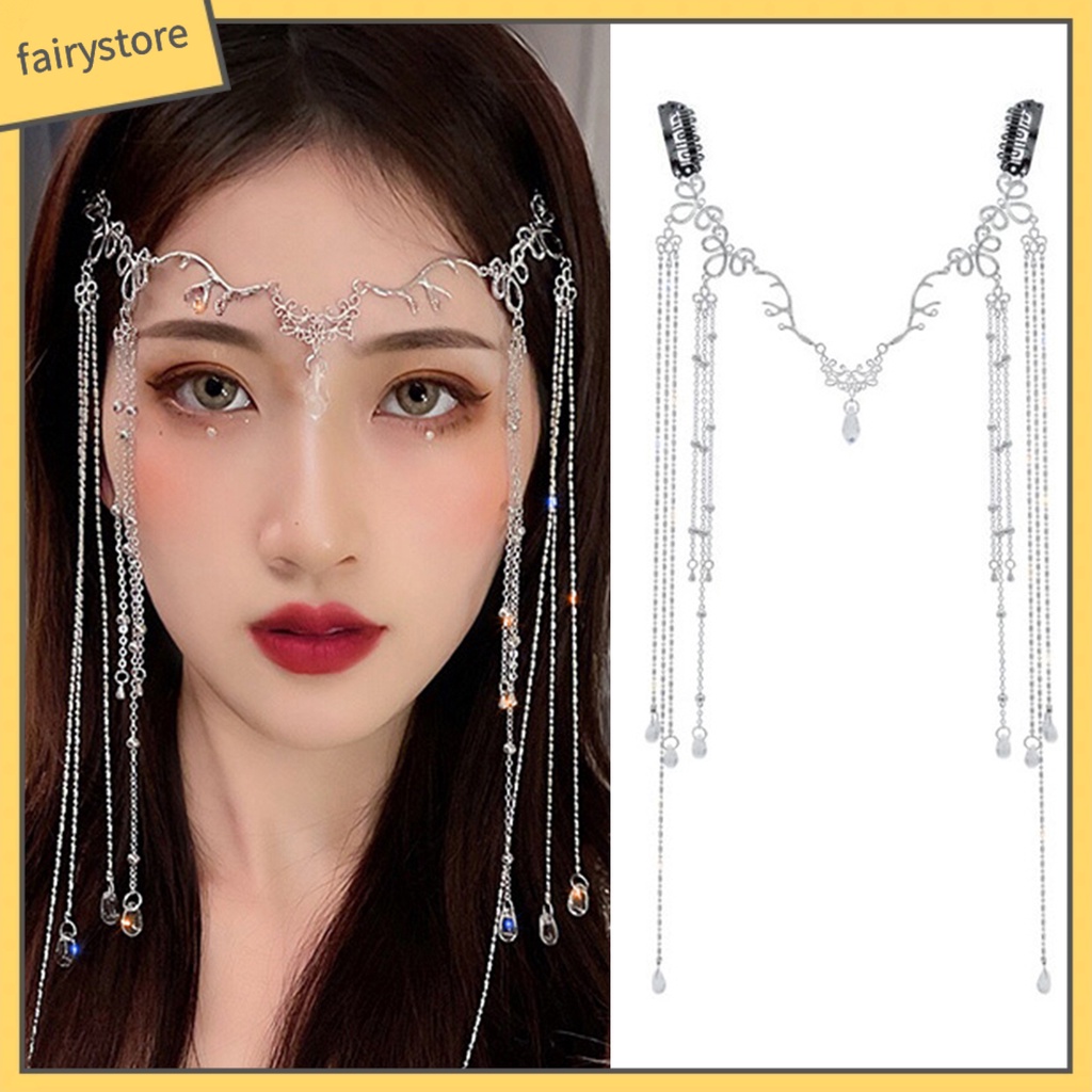 Chuỗi trang sức đeo trán tua rua dài đính đá thanh lịch