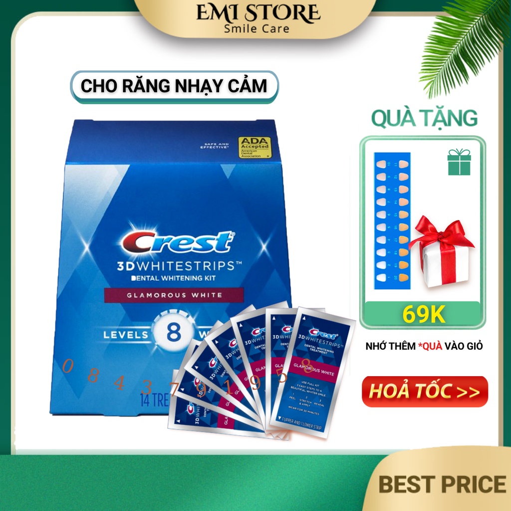 Liệu trình miếng dán trắng răng Crest 3D White - Mỹ, trắng răng cho răng yếu,không gây ê buốt, an toàn men răng