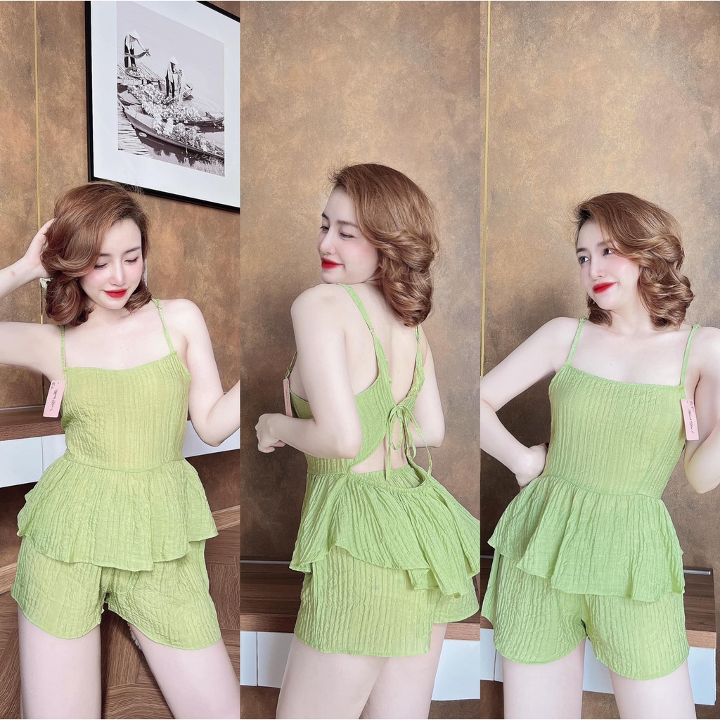 Đồ ngủ sexy nữ 2 dây - bộ ngủ hai dây - đồ bộ mặc nhà chất xốp hở lưng [DN60]