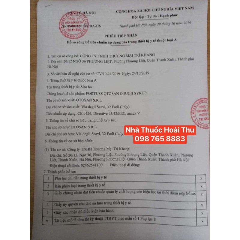 ForTuss Otosan siro Ho - Giảm ho ,dịu họng