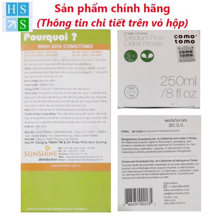 (Chính hãng) BÌNH SỮA SILICONE COMO TOMO 250ML (Hàn Quốc) Bình tập bú chống sặc sữa 100% Silicone Y Tế đạt tiêu chuẩn Mỹ