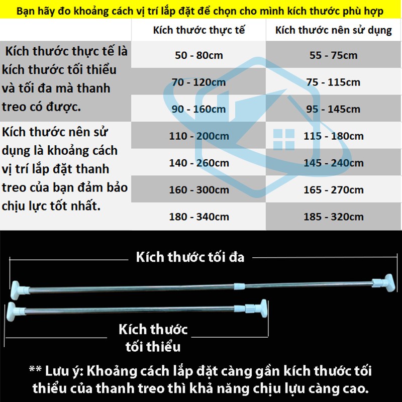 Thanh treo quần áo không cần khoan Davia 50 - 80cm