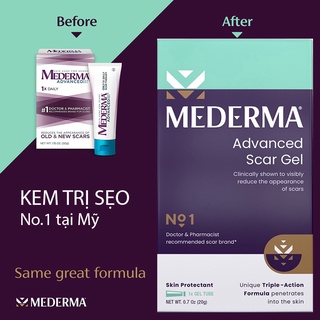 Kem mờ sẹo, mụn thâm, sẹo đỏ mederma advanced scar gel 20g, usa