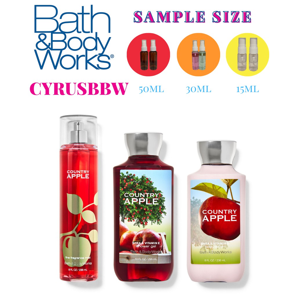 Bộ Sản Phẩm Tắm, Xịt Thơm, Lotion Bath &amp; Body Works Country Apple 236ml Từ Mỹ