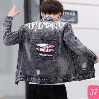 Áo khoác jean nam xám rách vá chất bò cao cấp co dãn 4 chiều, áo khoác rin nam đẹp form suông HAVADO M23 Mới