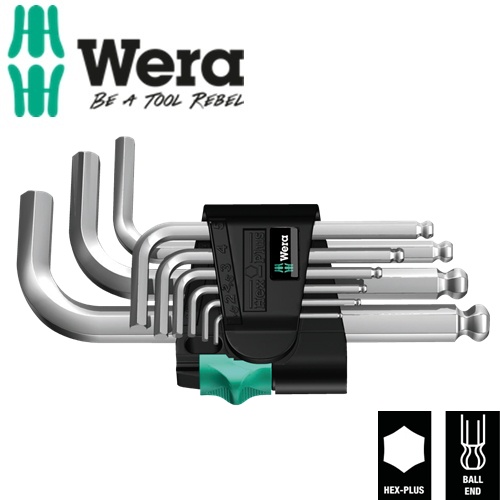Bộ lục giác bi ngắn (màu trắng) 950/9 Hex-Plus 3 L-key set, metric, chrome-plated Wera 05133163001