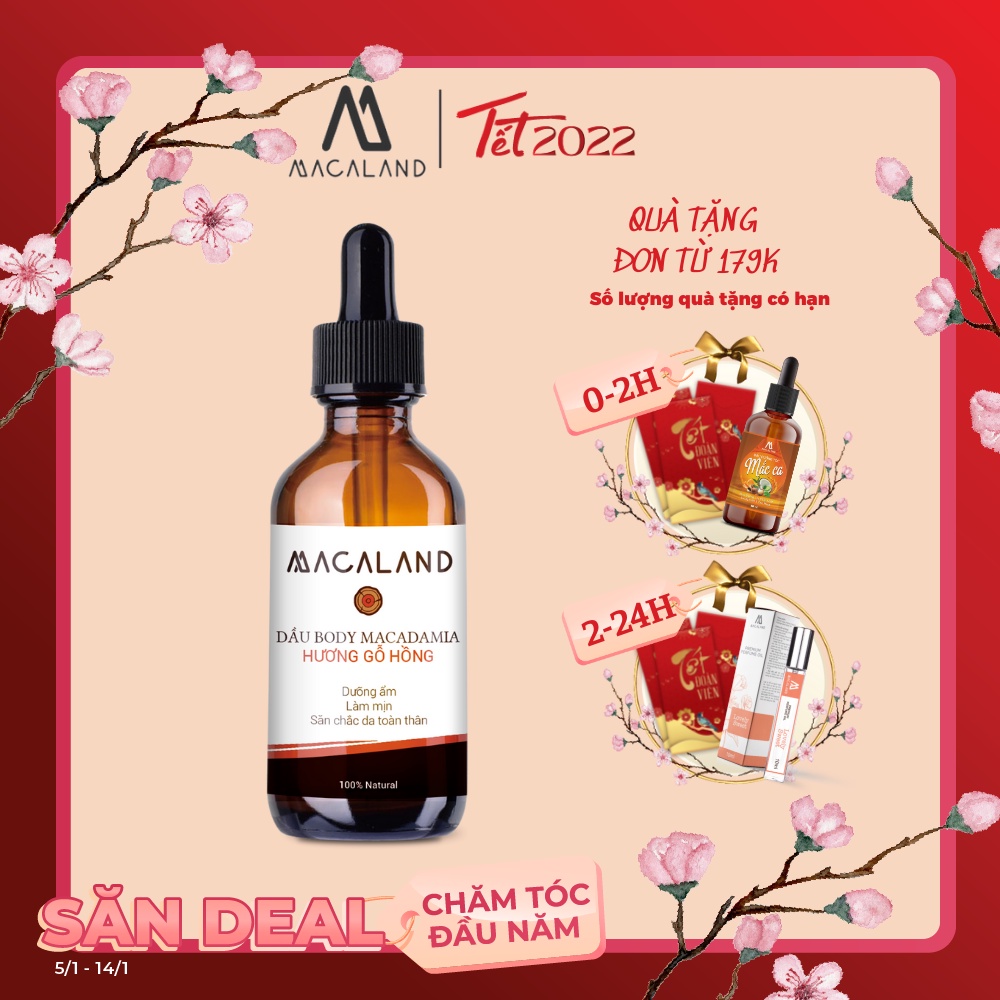 Dầu massage body tinh dầu Mắc Ca và Gỗ Hồng MACALAND 50ml giúp dưỡng ẩm, bảo vệ da ngăn ngừa lão hóa và trẻ hóa làn da