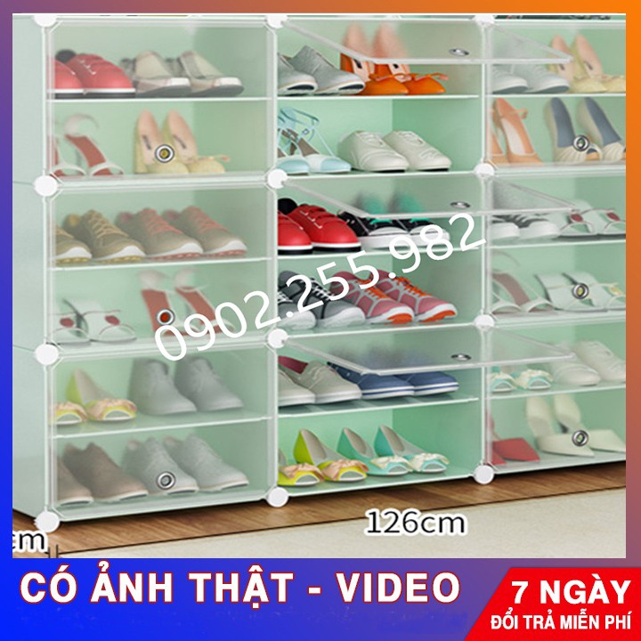 [RẺ NHẤT SHOPEE] TỦ NHỰA LẮP GHÉP ĐỂ GIÀY 18 Ô (chia ô) TRẮNG CỬA TRẮNG TRONG