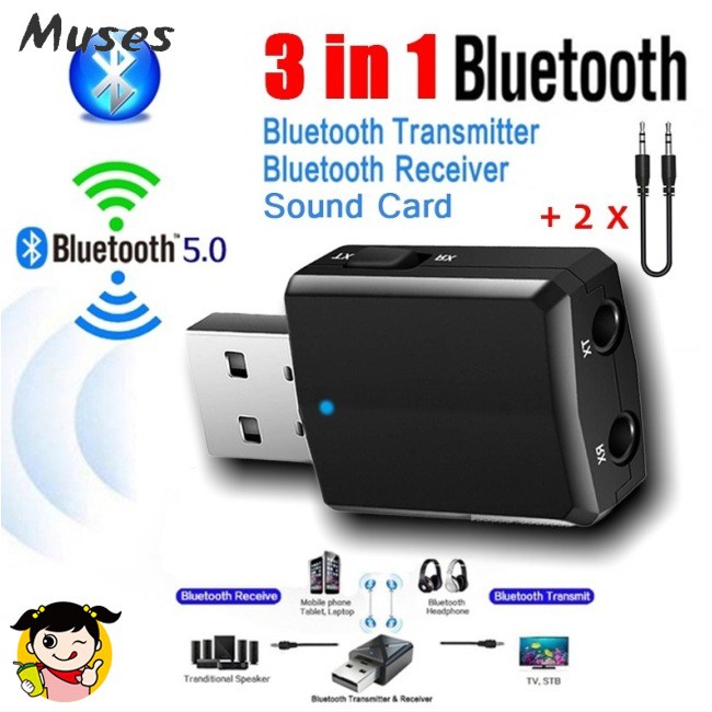 Bộ Thu Phát Bluetooth 5.0 Audio Aux Rca Usb 3.5mm 3 Trong 1 Cho Tv Pc Xe Hơi