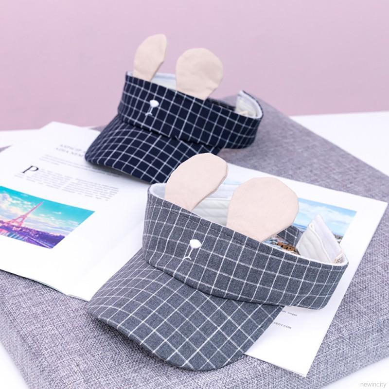 Mũ lưỡi trai tai thỏ hở đầu sọc caro dễ thương đáng yêu dành cho bé
