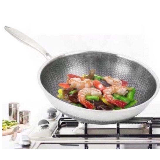 Chảo Chống Dính Sâu Lòng Vân Tổ Ong 32cm - Chảo Inox Thích Hợp Mọi Loại Bếp