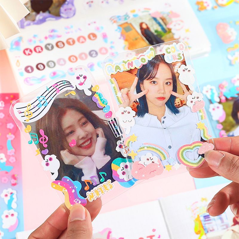 Tấm sticker hình dán hoạt hình Mèo trắng trang trí sổ, toploader