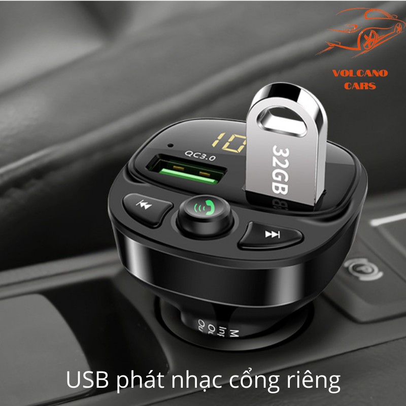 Tẩu sạc nhanh ô tô 2 cổng USB 3.1A loại 12V kết nối bluetooth cho xe hơi có đèn led báo điện áp accquy