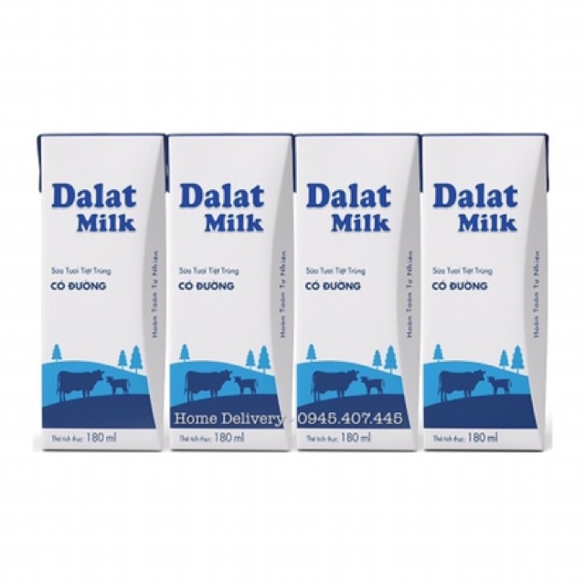 Lốc 4 hộp Sữa Tươi tiệt trùng UHT Dalat Milk 180ml