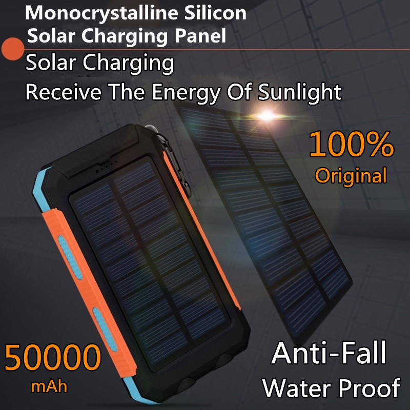 Pin Sạc Dự Phòng 50000mAh Sử Dụng Năng Lượng Mặt Trời Chống Thấm Nước Có 2 Đèn LED Cho Điện Thoại