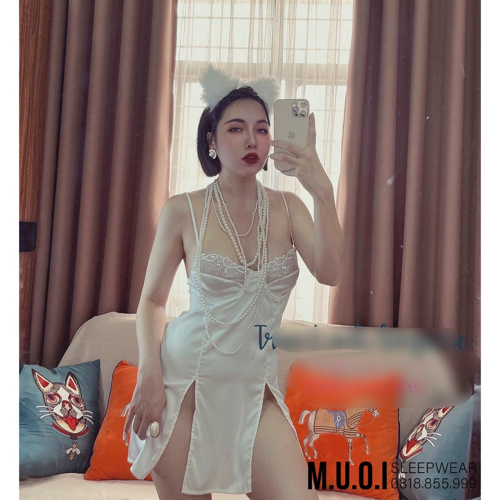 SX 067-Váy ngủ cup tôn dáng ngực xẻ đùi sexy QUẢNG CHÂU cao cấp - Hàng có sẵn( video kèm ảnh thật)