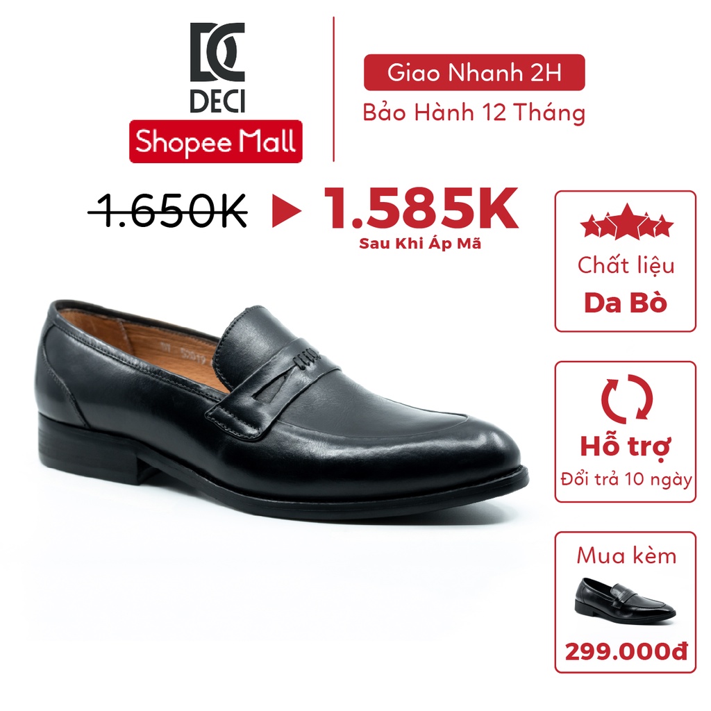 Giày tây công sở DECI màu đen dòng giày Loafer giày lười BROGUE 15