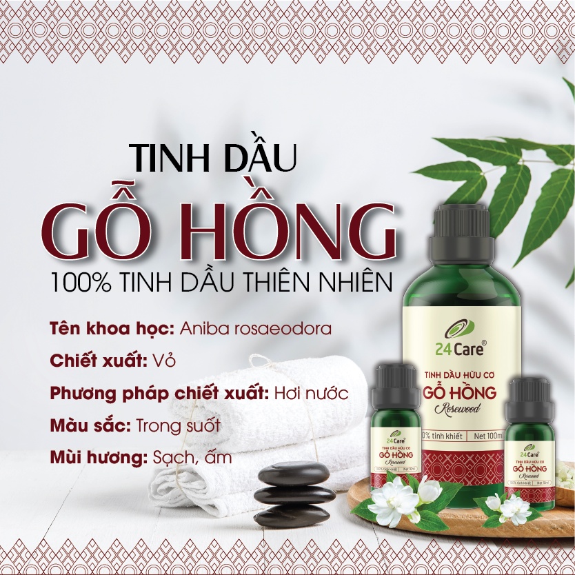 Tinh dầu 24Care Gỗ hồng 10ML - Xông phòng, khử mùi, đuổi muỗi