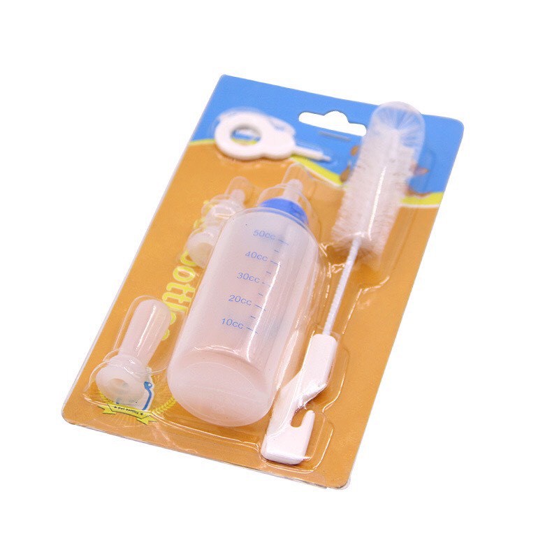 Bình sữa kèm núm thay thế cho thú cưng và chó mèo con có dụng cụ vệ sinh đi kèm