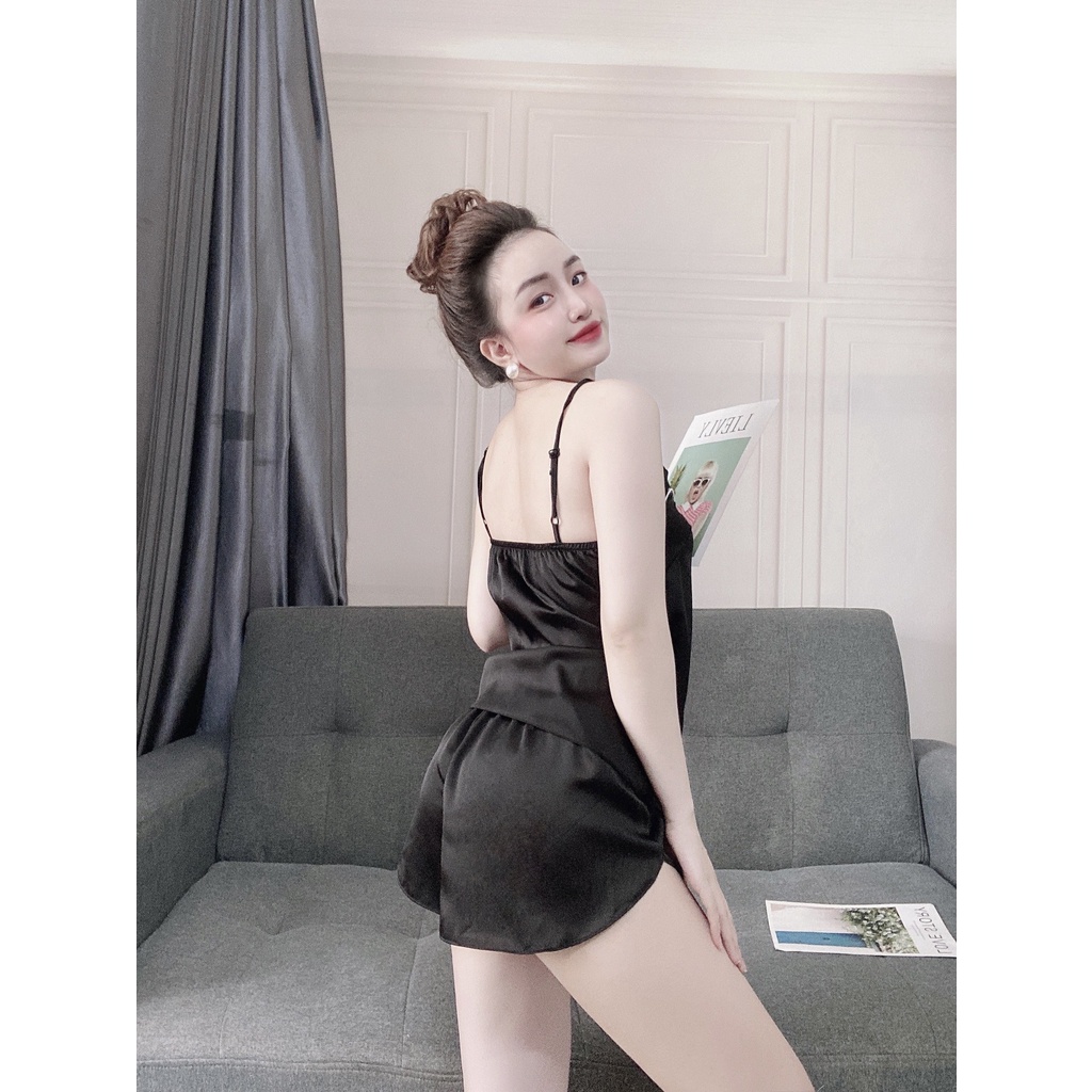Đồ ngủ 2 dây lụa satin cao cấp viền ngực gợi cảm Hoàng Tình Store mặc nhà mềm mịn thoáng mát Freesize | BigBuy360 - bigbuy360.vn