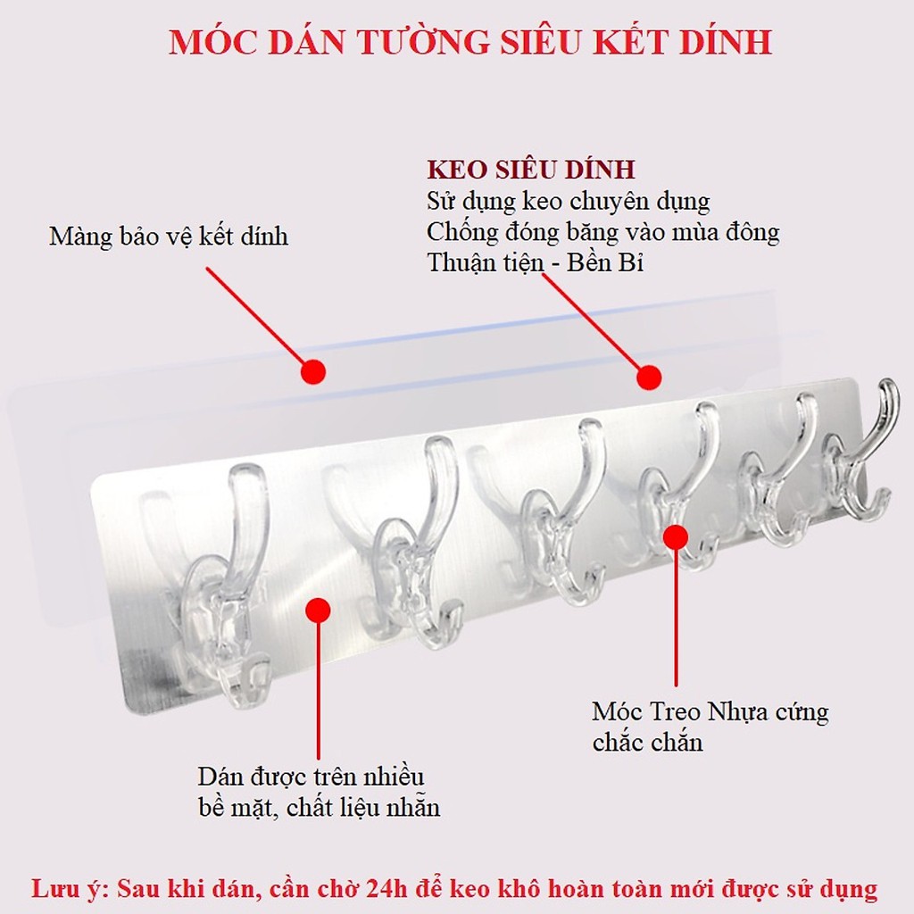 Thanh Treo Đồ Dán Tường 6 Móc Liền Mạch Trong Suốt Siêu Chắc