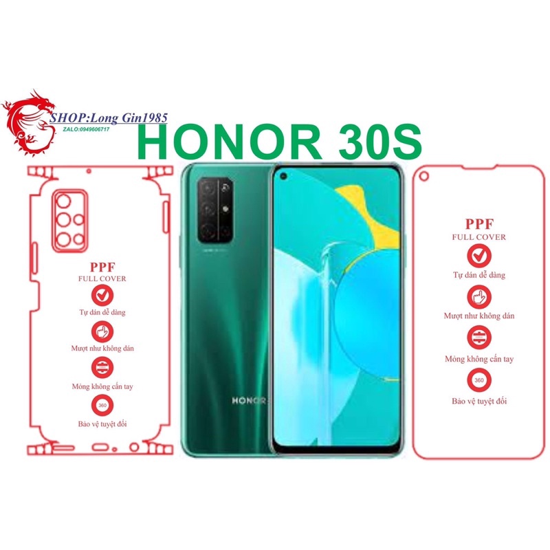 Honor 30S miếng dán trong Ppf mặt sau và mặt trước chống va đập chống trầy xước