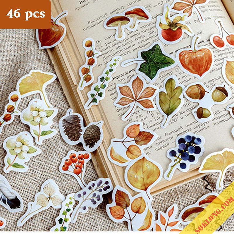 Hộp sticker lá vàng hoạ tiết siêu dễ thương trang trí sổ tay bullet STI49