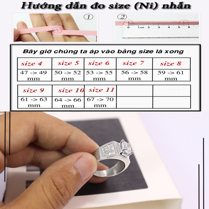 Nhẫn nam inox đính xoàn chạm chữ phước 2 bên đem lại may mắn cho người đeo, Tặng hộp