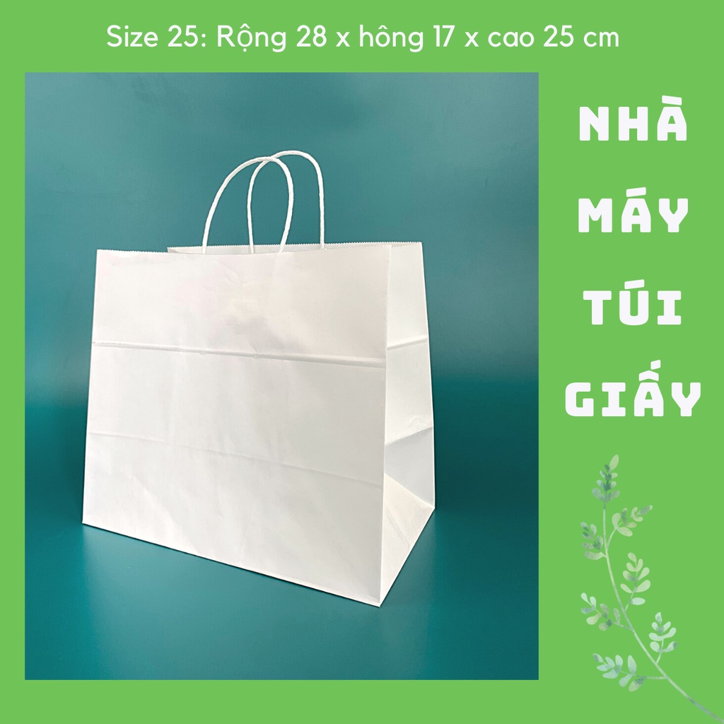 100 CHIẾC TÚI GIẤY KRAFT SIZE 25: 28x17x25 CM MÀU TRẮNG CÓ QUAI ( ẢNH THẬT)