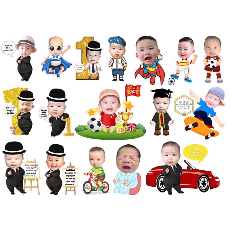 Hình Chibi trang trí tiệc sinh nhật, thôi nôi cho bé